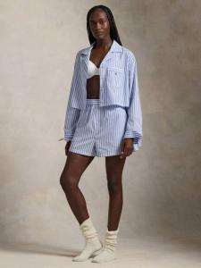 Полосатый комплект пижамы с кроп-топом и боксерами Ralph Lauren, White X Hydrangea