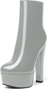 Женские сапоги AMBELIGHT на платформе, с круглым носком, для улицы, с молнией, на устойчивом высоком каблуке, по щиколотку, 15,2 см, Grau
