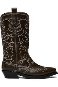 Ganni Коричневые ковбойские сапоги средней высоты с вышивкой