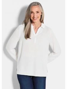 Блузка без застежки: классическая вискозная блузка с воротником-стойкой белого цвета. GOLDNER