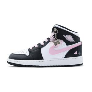 Jordan Кроссовки баскетбольные высокие Air 1 Cushioning, Wear Resistant Vintage женские black pink white
