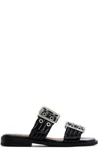 Черные женские босоножки с пряжкой и двумя ремешками GANNI