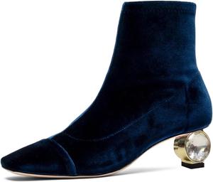 Женские ботильоны YDN с квадратным носком, на щиколотку, с особенными каблуками с кристаллами, боковой молнией, модные для вечеринок и выпускных, размер обуви 4-16 US, Navy