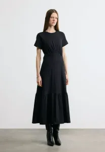 Платье с драпированным лифом, короткими рукавами, ярусным лифом, длинное платье из трикотажа. Dkny, Black