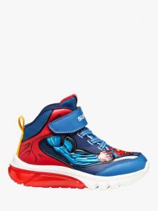 Детские кроссовки Warner Bros Superman Ciberdron светящиеся высокие Geox, Blue/Red