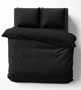 Комплект постельного белья из 3 предметов 200x200 см, однотонный черный, двуспальная кровать, перкаль, хлопок One-Home