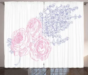 Штора ABAKUHAUS Vintage Rose Rustic, романтическое лавандовое искусство, универсальные ленточные шторы для гостиной с петлями и крючками, 280 x 225 см, нежно-розовый, бледно-голубой потолочный Abakuhaus