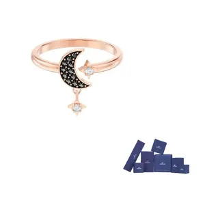 Искусственный хрустальный перстень для женщин с розовым золотым покрытием и черным оттенком Swarovski, розовое золото