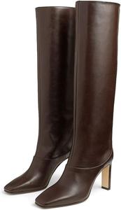 Женские удобные высокие массивные ботинки FOWT с квадратным носком, элегантные, на молнии, для работы, размер 4-15 США, Brown