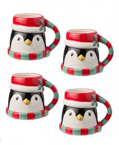 Набор из 4 объемных кружек с рождественскими пингвинами Certified International, мультколор