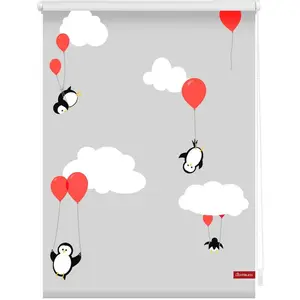 Рулонная штора с боковым управлением Rollo Klemmfix, без сверления, непрозрачная, Пингвины - красная непрозрачная защита от бликов | защита от посторонних взглядов, свисающая Lichtblick Original, красный/белый