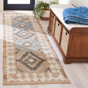 SAFAVIEH Kilim Collection ковер-дорожка 69 x 275 см,, Blue & Ivory, ручная работа плоское плетение из джута, идеально для помещений с высокой проходимостью в гостиной, спальне (KLM756M)