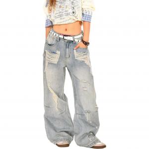 NEVER RULE Джинсы Unisex Blue Moderate Ripped