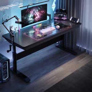 Стол 80х60 см Naijia регулируемый по высоте, компьютерный, игровой, со стулом, для стримеров, с поверхностью Carbon Fiber, с ящиком, черный
