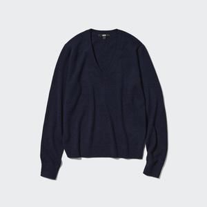 Джемпер Uniqlo женский из кашемира с v-образным вырезом, темно-синий