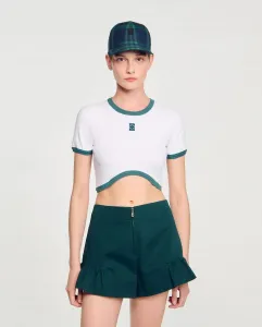 Женская короткая футболка двухцветная Sandro, белый
