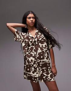Мини-платье-рубашка Topshop souvenir с абстрактным принтом из коровьей кожи