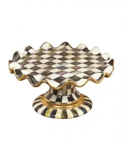 Керамическая подставка для торта с рифленой поверхностью и клетчатым узором «Courtly Check» Mackenzie-Childs, белый/черный