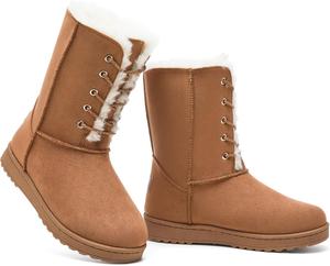 Женские зимние ботинки на снег Мягкие теплые ботинки до середины голени Пушистые, комфортные, милые ботинки на шнуровке для женщин, для улицы MEFOUND, Chestnut