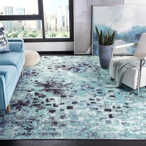 Ковер SAFAVIEH, 366 x 458 см, Madison Collection, Turquoise & Navy, дизайн Boho Abstract Distressed, без ворса и простой в уходе, идеален для помещений с высокой проходимостью в гостиной, спальне (MAD425J)