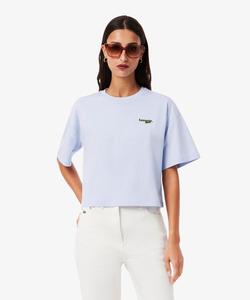 Укороченная футболка с коротким рукавом и нашивкой с именем и логотипом крокодила.