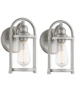 Комплект из 2 уличных настенных светильников в деревенском стиле, матовый никель, прозрачное стекло 10 1/10 см, для наружного освещения сарая, террасы, дома, крыльца, двора или патио John Timberland, серебряный