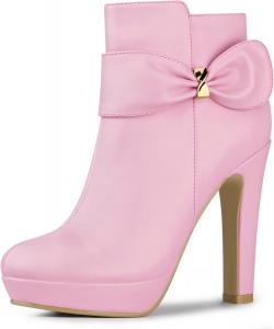 Ботильоны Allegra K для женщин с массивными высокими каблуками, платформой и декором в виде банта, Pink