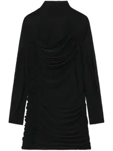 Платье мини с длинными рукавами и сборками Helmut Lang, черный