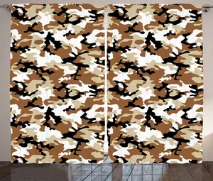 Шторы ABAKUHAUS в стиле Абстрактный рустик, камуфляжные, универсальные, для гостиной, с петлями и крючками, 280 x 175 см, цвет Бледно-карамельный бежево-черный Abakuhaus