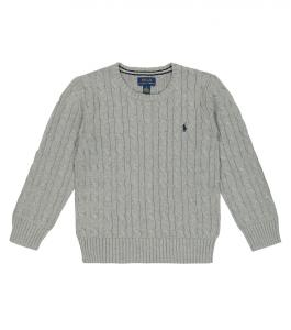 Хлопковый свитер косой вязки Polo Ralph Lauren, серый