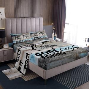 Erosebridal Комплект постельного белья Nautical Sheets Go Fishing с принтом в виде ручных набросков на морскую тематику, Multi 22
