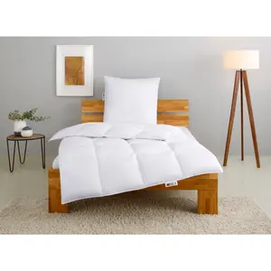 Моя домашняя кассетная кровать + подушка «RINA, пуховое одеяло 135х200 и 155х220 см, 2 шт.», (экономный комплект), комплект с подушками 40х80 см, 80х80 см на осень, зиму, производство Германия My Home, белый