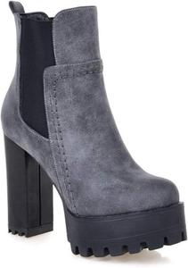 Женские ботильоны на платформе с высокими каблуками, округлый носок, челси, водонепроницаемые, на резинке, элегантные короткие ботинки Generic, Grey