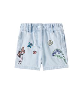 Детские вышитые джинсовые шорты Stella McCartney Kids, светло-синий