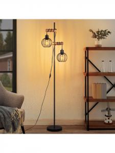 ZMH Напольная лампа с двумя патронами E27, черная, ширина 14,5 см, изготовлена из дерева и металла