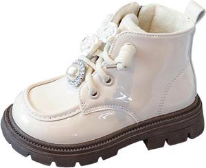 Детские ботильоны IWIHMIV для девочек, противоскользящие, для верховой езды, с шнуровкой, короткие повседневные с боковой молнией для малышей, White
