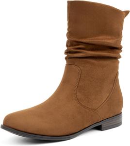 Женские сапоги VJH Confort средней длины, миндальная круглая носка, низкий каблук, удобные стильные ботильоны, Tan