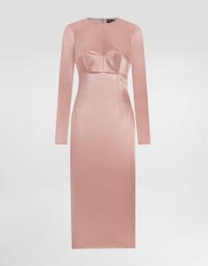 Платье из стрейч-сатина длиной до середины икры с круглым вырезом Dolce & Gabbana, розовый