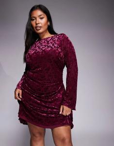 Мини-платье New Look Curve с флокированным узором бордового цвета