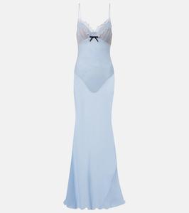 Ажурное платье из жоржета с кружевными бретелями Self-Portrait, синий