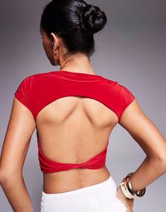 Двухслойный облегающий топ Missyempire с открытой спиной и перекрученной отделкой красного цвета