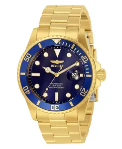 Мужские кварцевые часы Pro Diver 33270 с тремя стрелками и синим циферблатом Invicta, gold