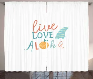 Штора ABAKUHAUS Beach Quote в деревенском стиле, Live Love Aloha Fruit, присборенная штора из тесьмы для спальни с петлями и крючками, 280 x 175 см, цвет Vermault светло-голубой Abakuhaus