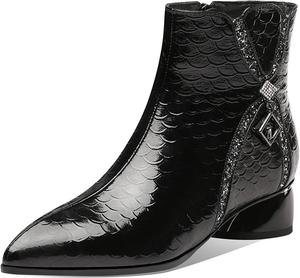 Женские ботильоны TinaCus ручной работы из лакированной кожи с массивным каблуком, боковой застежкой-молнией, заостренным носком и стильной подвеской, Black