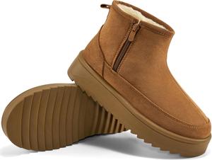 Зимние сапоги Aomigoct для женщин: удобные теплые замшевые ботильоны на платформе для прогулок на улице, Brown