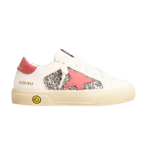 Кроссовки Golden Goose May Kids Silver White Red Glitter, белый