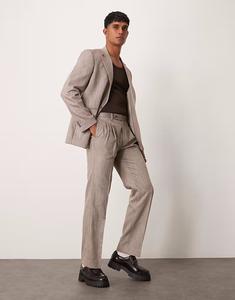 Прямые брюки светло-коричневого цвета с узором «ёлочка» Asos Design