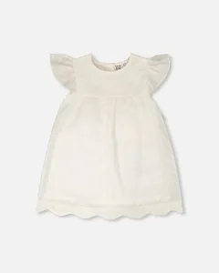 Платье из поплина с короткими рукавами и принтом, кремового цвета Deux Par Deux