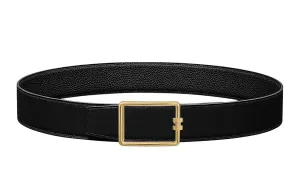 Togo Золотая пряжка Togo Телячья кожа Двусторонний кожаный ремень Мужской Черный Ширина 3,8 см HERMES