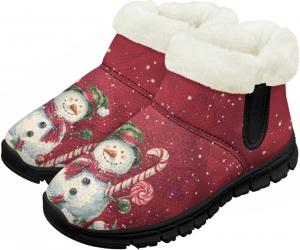 Детские зимние сапоги теплые водонепроницаемые снежные сапожки с меховой подкладкой для мальчиков и девочек, малыш/маленький ребенок/старший ребенок Pzuqiu, Christmas Snowman